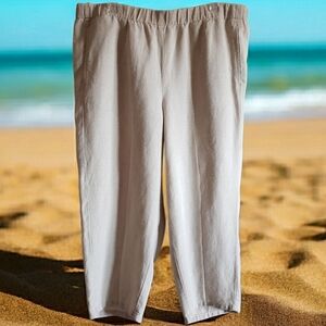 J. Jill Pants Love Linen Womens M Cropped High Rise Lagenlook Pull-On Capri Pant